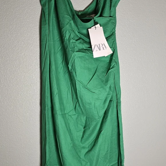 Zara Vibrant Green Linen Midi Dress - Picture 2 of 6
